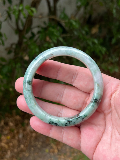 Flat inner profile of 62.1mm icy green Burmese jade bangle JB1302