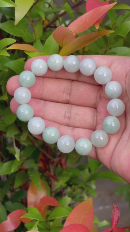 Natural Burmese Jadeite Jade Beaded Bracelet – Icy Apple Green – 13.4mm – JBB175