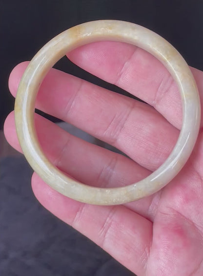 Natural Certified Burmese Jadeite Jade Bangle – Icy Yellow & Honey Orange with Milky White Hues – 58.5mm – JB923