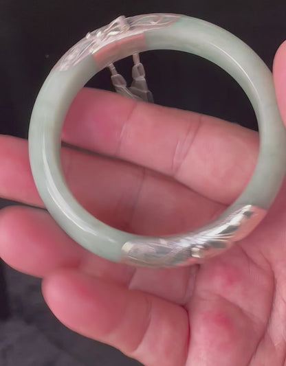 Natural Certified Burmese Jadeite Jade Bangle – Icy Apple Green – Adjustable 92.5 Silver Clasp – 60.3mm – JB936