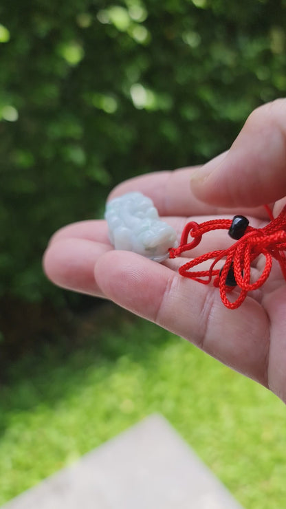 Natural Burmese Jadeite Jade Pendant – Icy Bluish & Imperial Green – Hand-Carved Pixiu Motif – Necklace Included – JP100