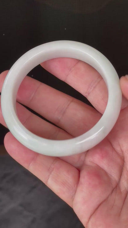 Certified Natural Burmese Jadeite Jade Bangle – Icy Milky White & Apple Green – 58.5mm – JB822