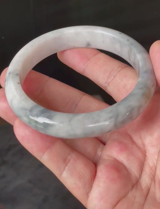 Natural Certified Burmese Jadeite Jade Bangle – Icy Grey & Milky White with Honey Hue – 66.5mm – JB879