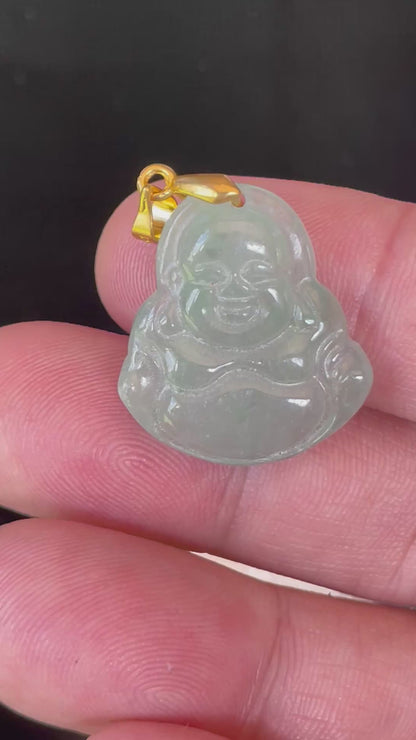 Natural Burmese Jadeite Jade Pendant – Icy Imperial Green – Hand-Carved Happy Buddha Motif – JHB002