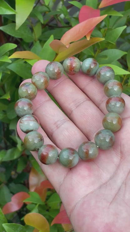 Natural Burmese Jadeite Jade Beaded Bracelet – Tricolor – 13.5mm – JBB161