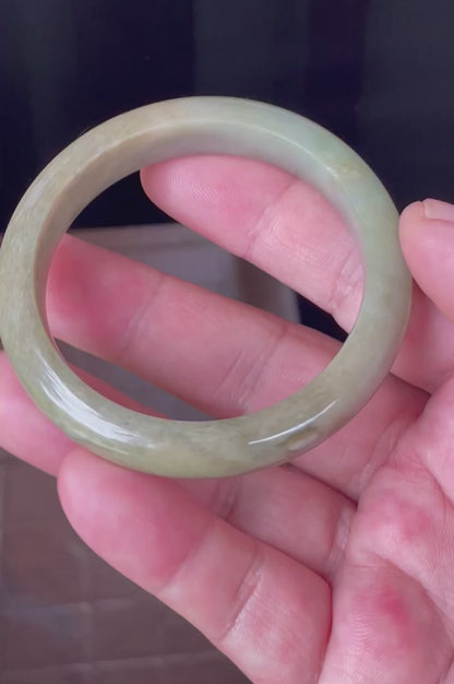 Natural Certified Burmese Jadeite Jade Bangle – Icy Apple Green with Milky White and Honey Brown Hues – 53mm – JB355