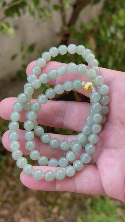 Natural Certified Grade A Burmese Jadeite Jade Beaded Necklace – Icy Imperial & Apple Green Hues – 7.5mm Beads – JN022
