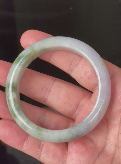 Natural Certified Burmese Jadeite Jade Bangle – Icy Imperial & Apple Green with Milky White & Light Lavender Hues – 56.7mm – JB216