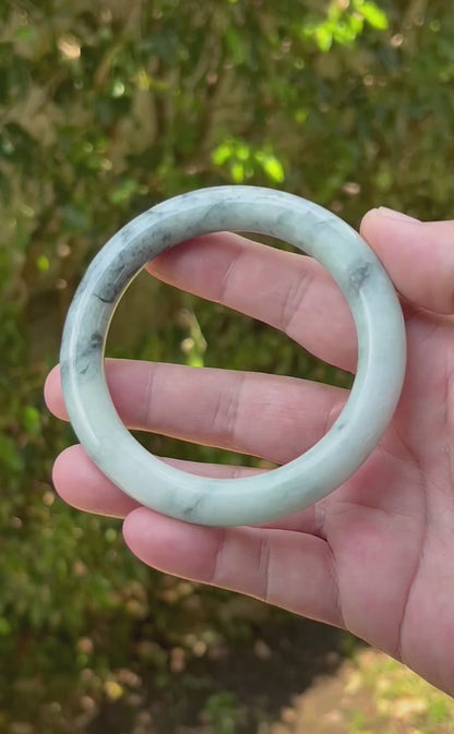 Certified Natural Burmese Grade A Princess Cut Jadeite Jade Bangle 64.9mm Icy Celadon Green Moss Green Snow White Jade Bracelet JB1272