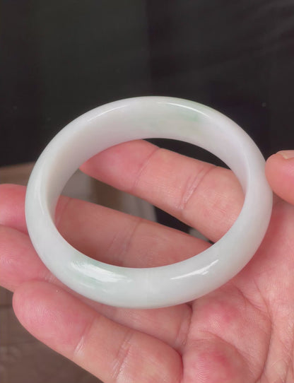 Natural Certified Burmese Jadeite Jade Bangle – Icy Milky White with Light Apple and Forest Green Hues – 58.3mm – JB082