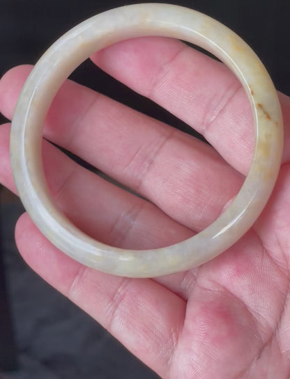 Natural Certified Burmese Jadeite Jade Bangle – Icy Yellow & Honey with Milky White & Light Lavender Hues – 59.2mm – JB925