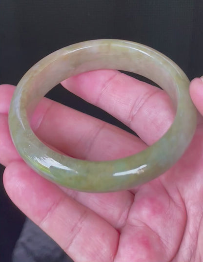 Natural Certified Burmese Jadeite Jade Bangle – Icy Apple & Forest Green with Milky Honey White Hues – 58mm – JB040