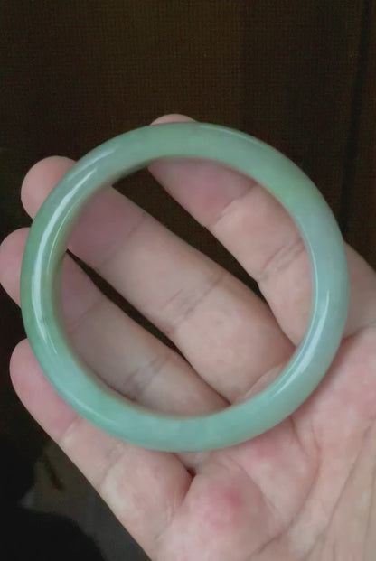 Natural Certified Burmese Jadeite Jade Bangle – Icy Bluish Apple Green with Rare Emerald Green Tones – 58mm – JB118