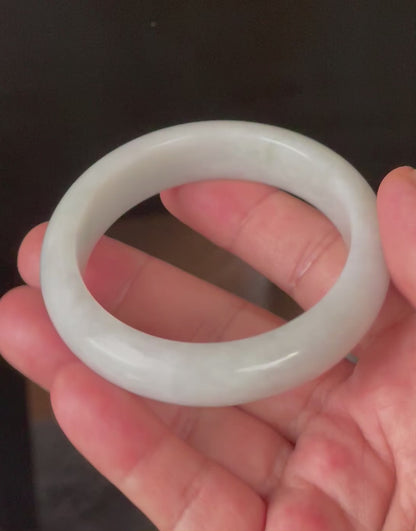 Natural Certified Burmese Jadeite Jade Bangle – Icy Light Apple Green & Milky White – 56.5mm – JB915