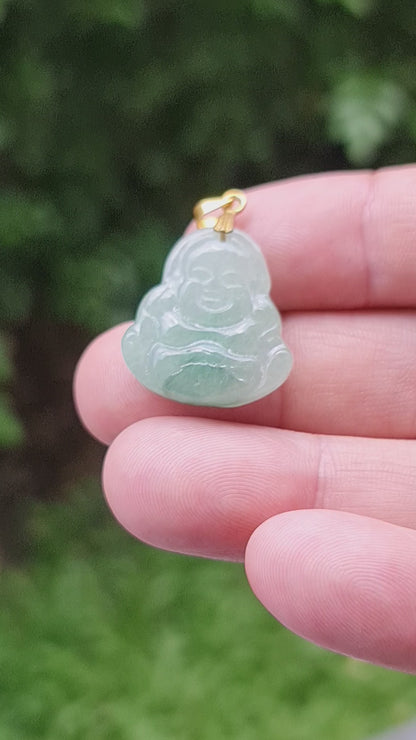 Natural Burmese Jadeite Jade Pendant – Icy Imperial Green – Hand-Carved Happy Buddha Motif – JHB001