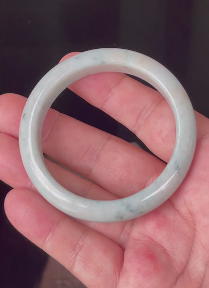 Natural Certified Burmese Jadeite Jade Bangle – Icy Greyish Milky White with Apple Green and Honey Hues – 55mm – JB350