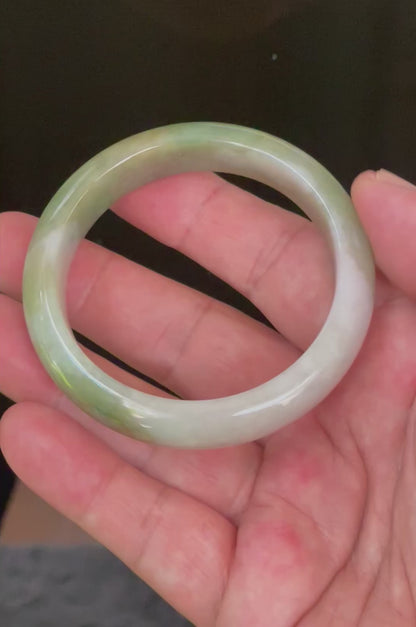 Natural Certified Burmese Jadeite Jade Bangle – Icy Apple & Moss Green with Greyish Milky White Hues – 55mm – JB056