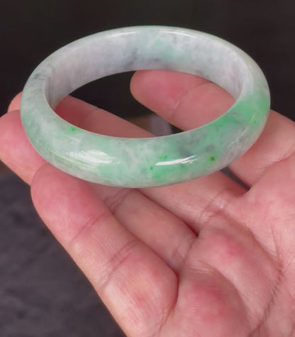 Natural Certified Burmese Jadeite Jade Bangle – Icy Imperial Green, Grey, Black & Milky White – 56.5mm – JB826