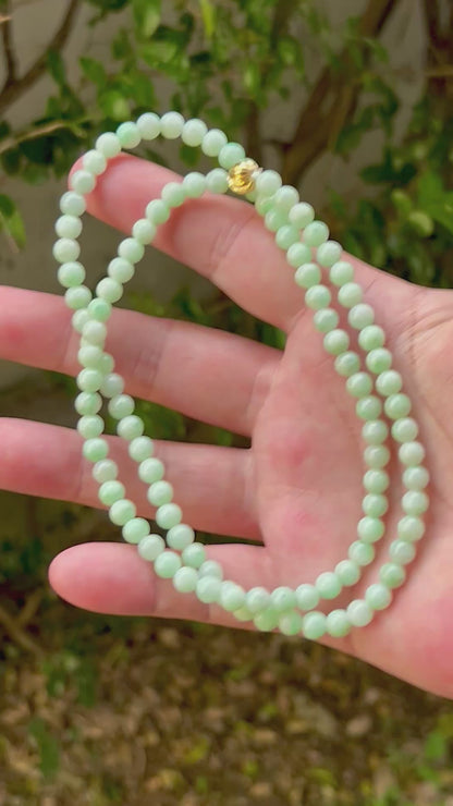Natural Certified Grade A Burmese Jadeite Jade Beaded Necklace – Icy Imperial & Apple Green – 6mm Beads – JN005