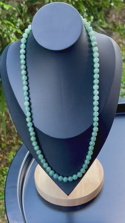 Natural Certified Grade A Burmese Jadeite Jade Beaded Necklace – Icy Imperial & Apple Green – 8mm Beads – JN023
