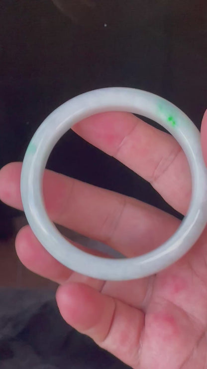 Natural Certified Burmese Jadeite Jade Bangle – Icy Imperial Green & Apple Green with Milky White Hues – 57.4mm – JB919