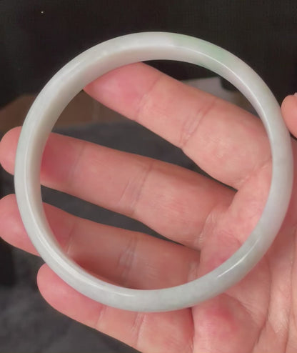 Natural Certified Burmese Jadeite Jade Bangle – Icy Greyish Milky White with Imperial Green Hue – 76.5mm – JB881