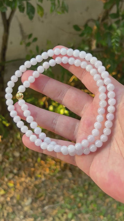 Natural Certified Grade A Burmese Jadeite Jade Beaded Necklace – Icy Milky White & Light Lavender Hues – 7.0mm Beads – JN091