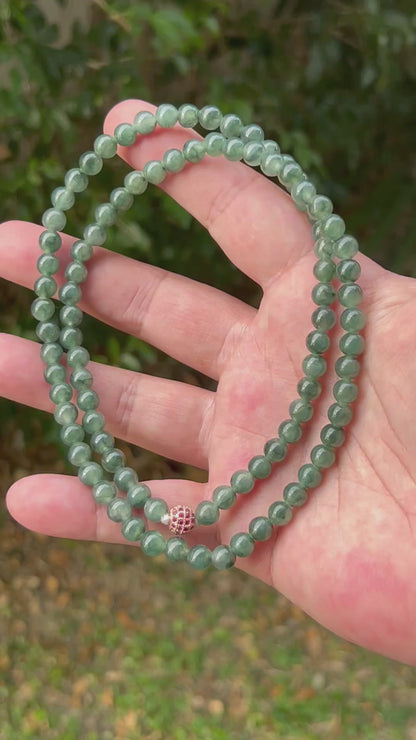 Natural Certified Grade A Burmese Jadeite Jade Beaded Necklace – Icy Imperial & Deep Emerald Green – 7.3mm Beads – JN092