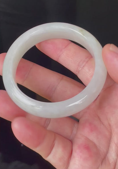 Natural Certified Burmese Jadeite Jade Bangle – Icy Apple & Milky White with Imperial Green Dots – 56.7mm – JB103