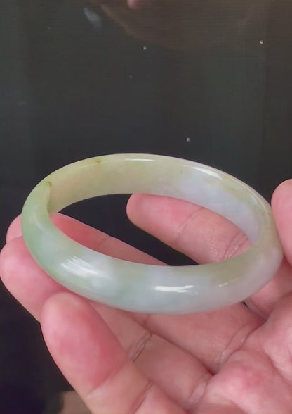 Natural Certified Burmese Jadeite Jade Bangle – Rare Icy Imperial Green & Apple Green with Milky White Hues – 58.5mm – JB804