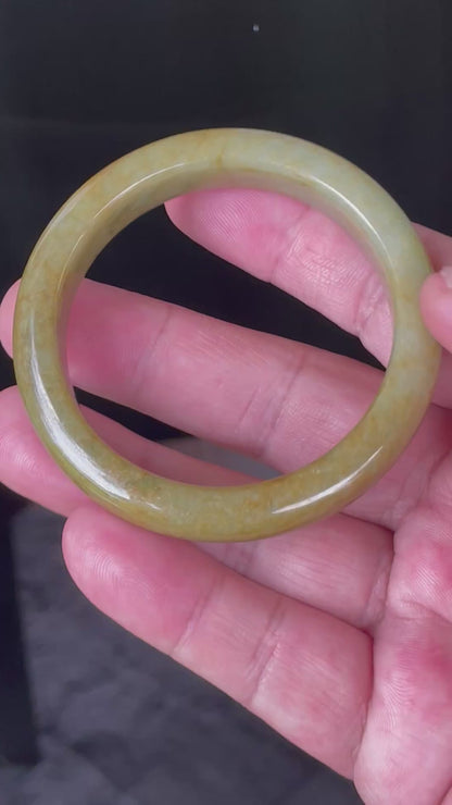 Natural Certified Burmese Jadeite Jade Bangle – Moss & Apple Green with Brown Hues – 52.4mm – JB872