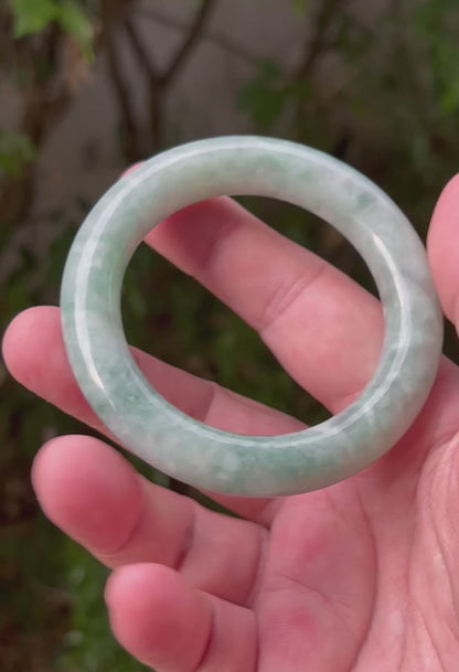 Certified Natural Burmese Grade A Jadeite Jade Princess Round Bangle 54mm Icy Celadon Green Apple Green Mint Green Jade JB1318