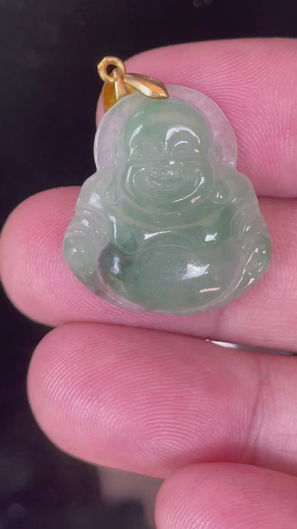Natural Burmese Jadeite Jade Pendant – Icy Imperial Green – Hand-Carved Happy Buddha Motif – JHB007