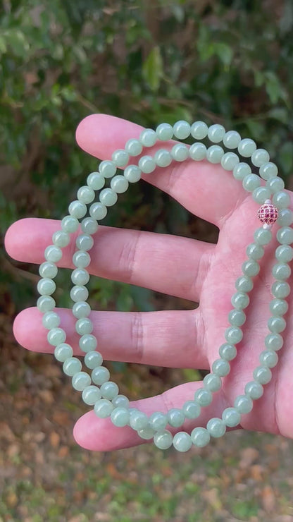 Natural Certified Grade A Burmese Jadeite Jade Beaded Necklace – Icy Imperial & Apple Green – 6.7mm Beads – JN079