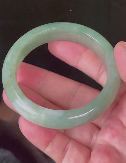 Natural Certified Burmese Jadeite Jade Bangle – Icy Apple & Imperial Green with Milky White and Honey Hues – 57.5mm – JB902