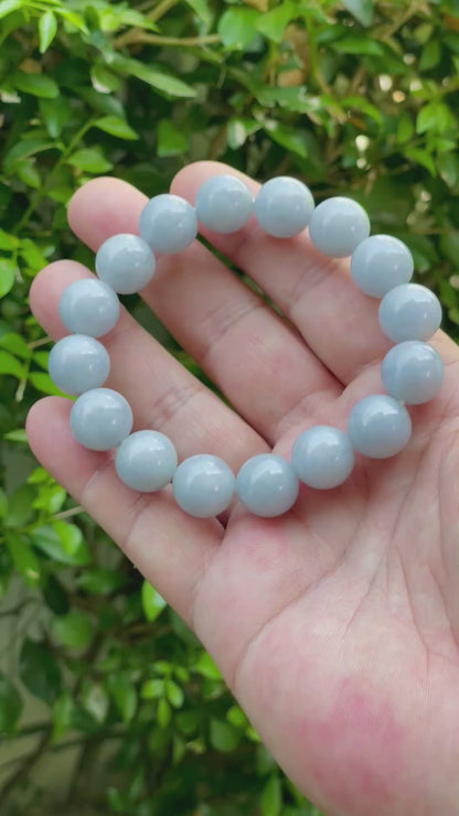 Natural Certified Burmese Jadeite Jade Beaded Bracelet – Icy Bluish Lavender – 13mm – JBB168