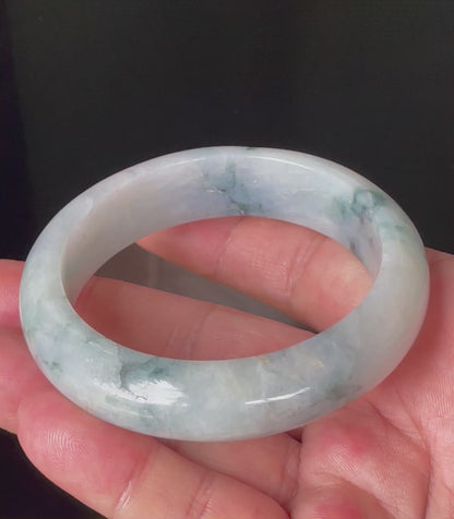 Natural Certified Burmese Jadeite Jade Bangle – Icy Milky White with Imperial & Apple Green – 58mm – JB084