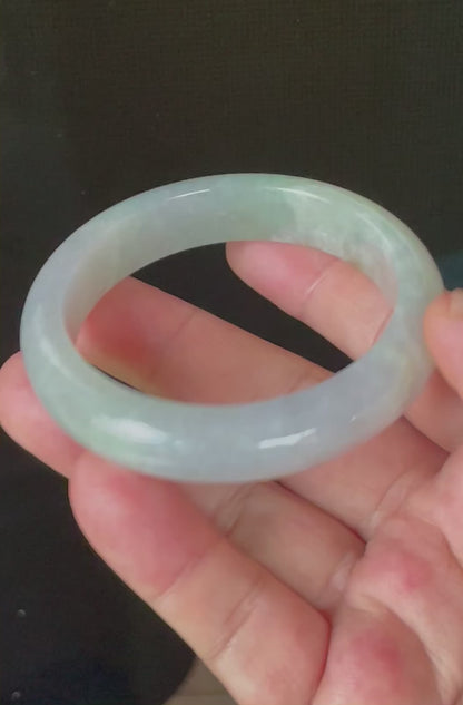 Natural Certified Burmese Jadeite Jade Bangle – Very Icy Light Lavender & Milky White with Apple Green Hues – 55.9mm – JB126