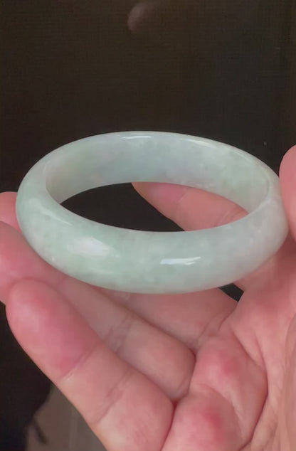 Natural Certified Burmese Jadeite Jade Bangle – Very Icy Apple & Imperial Green with Milky White Hues – 58.8mm – JB111