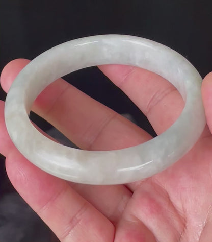 Natural Certified Burmese Jadeite Jade Bangle – Icy Light Yellow & Milky White – 61.6mm – JB820
