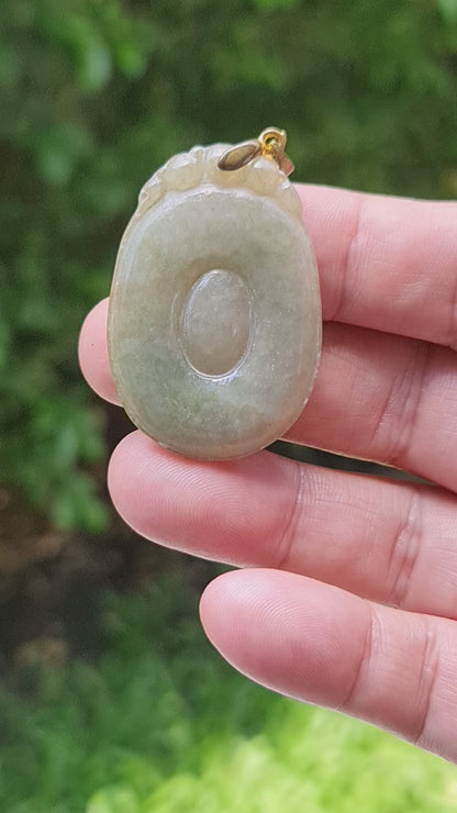 Natural Burmese Jadeite Jade Pendant – Icy Imperial Green, Moss Green & Honey Hue – Donut Pendant – JOP001