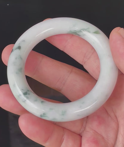 Natural Certified Burmese Jadeite Jade Bangle – Icy Milky White with Imperial Green – Princess Cut – 52.6mm – JB878