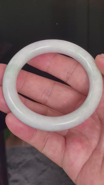 Natural Certified Burmese Jadeite Jade Bangle – Icy Milky White & Imperial Green – Princess Cut – 55.9mm – JB807