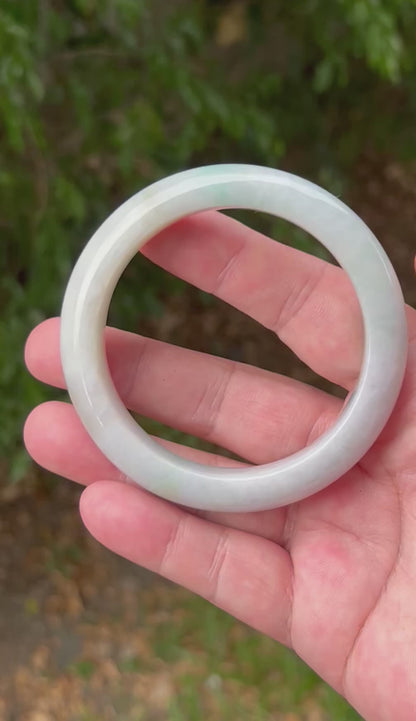 Certified Grade A Natural Burmese Jadeite Jade Bangle 62.2mm Icy Milky White Jade Pale Apple Mint Green Hues Jade Bangle Bracelet JB1312