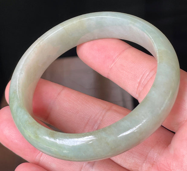 Rounded classic profile of 57.3mm icy apple green Burmese jade bangle JB073