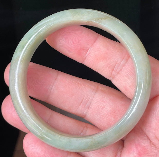 Rounded classic profile of 57.3mm icy apple green Burmese jade bangle JB073