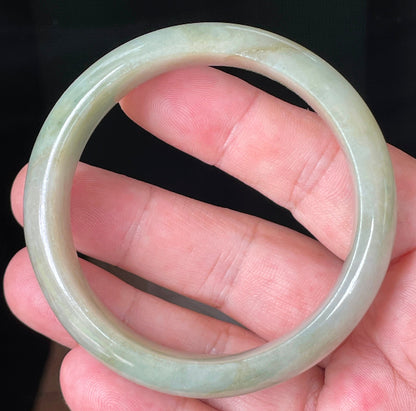 Rounded classic profile of 57.3mm icy apple green Burmese jade bangle JB073