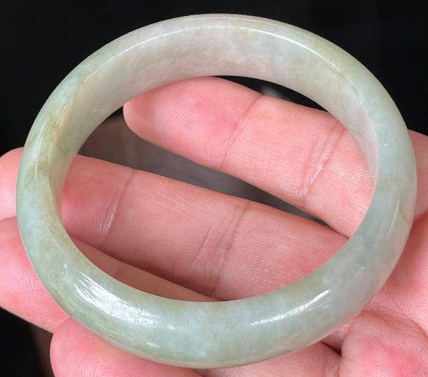 Rounded classic profile of 57.3mm icy apple green Burmese jade bangle JB073