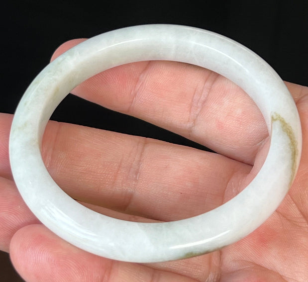 Rounded classic profile of 58.4mm icy white and green Burmese jade bangle JB508